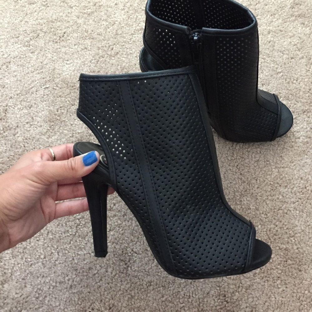 Black Caged Peep Toe Heels